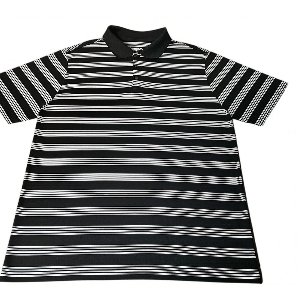 Nike Performance Polo XL‎ Shirt Golf Dri-Fit Black Striped Short Sleeve